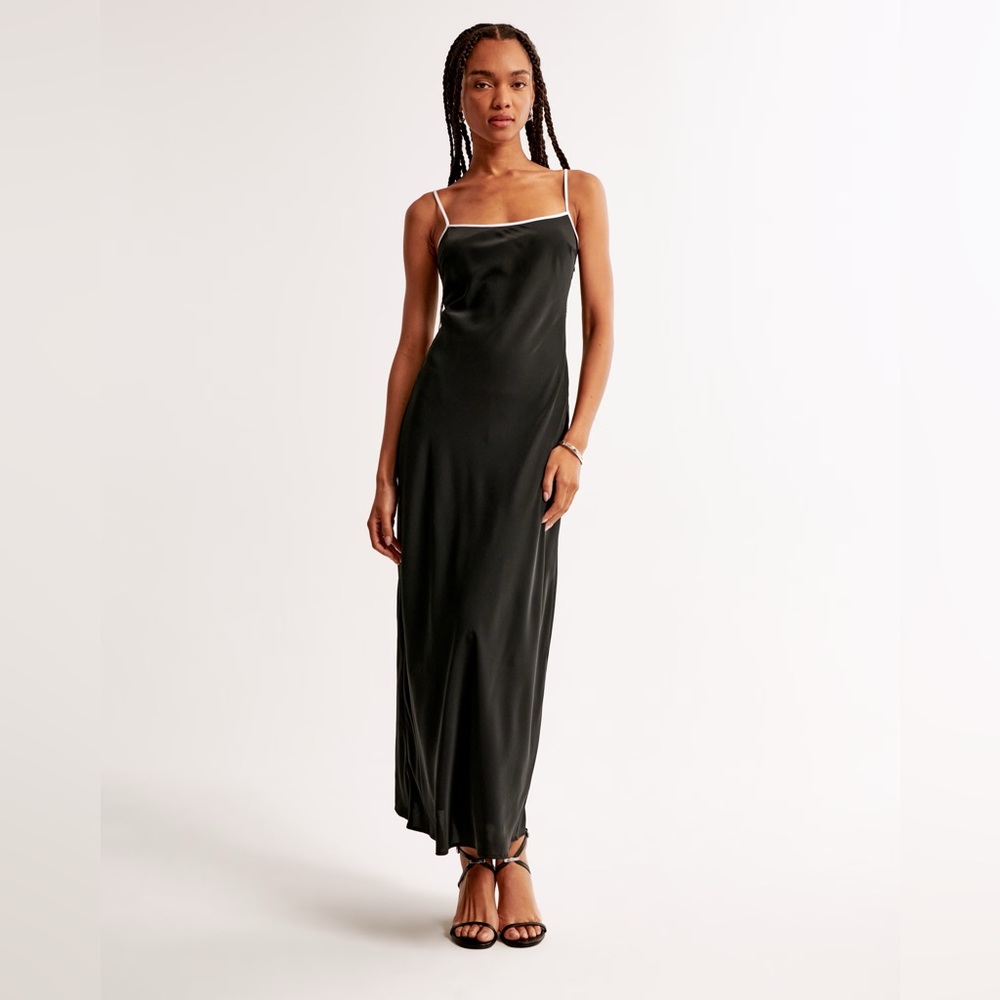 Abercrombie & Fitch Black Slip Midi Dress with White Trim